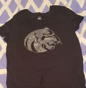 Black t shirt with panther design.